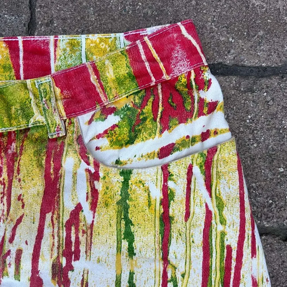 Roberto Cavalli Vintage Multi-Color Drip Paint Print Denim Jeans